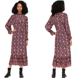 Sea New York Womens Frankie Midi Dress Multicolor Floral Long Sleeve Mock Neck 4